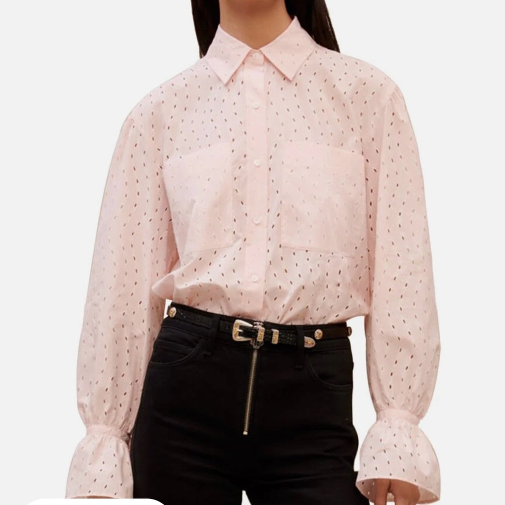 Maje Pink Puff Sleeve Button Down Shirt